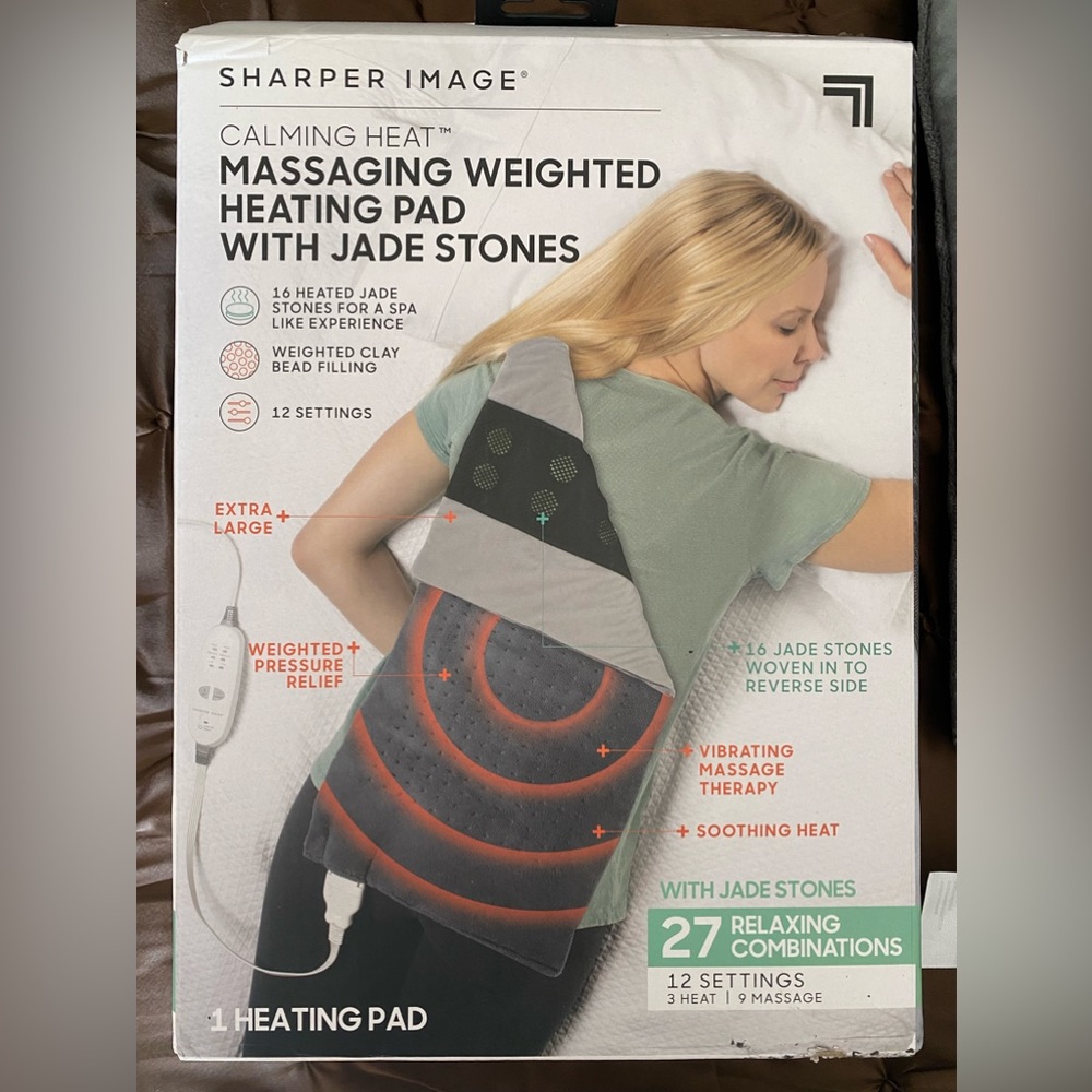Calming heat weighted heating pad with jade stones.